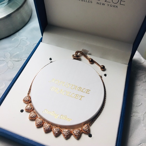 Rose Gold Sterling Silver Heart Adjust Bracelet - Picture 4 of 9